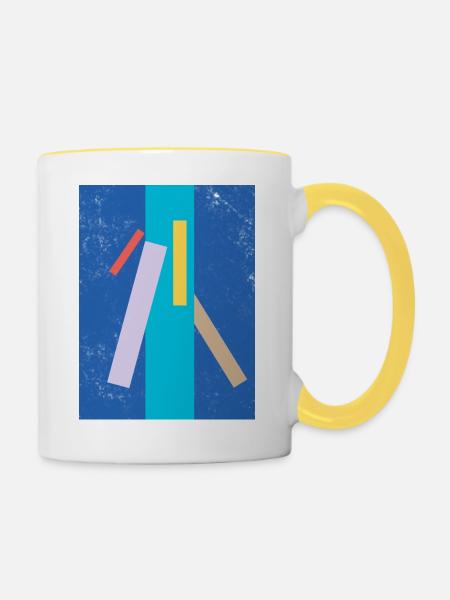 Abstraktes Farben- und Linienmuster - Tasse zweifarbig - Weiß/Gelb