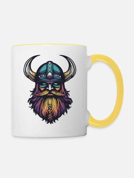 Wikinger Helm - Tasse zweifarbig - Weiß/Gelb