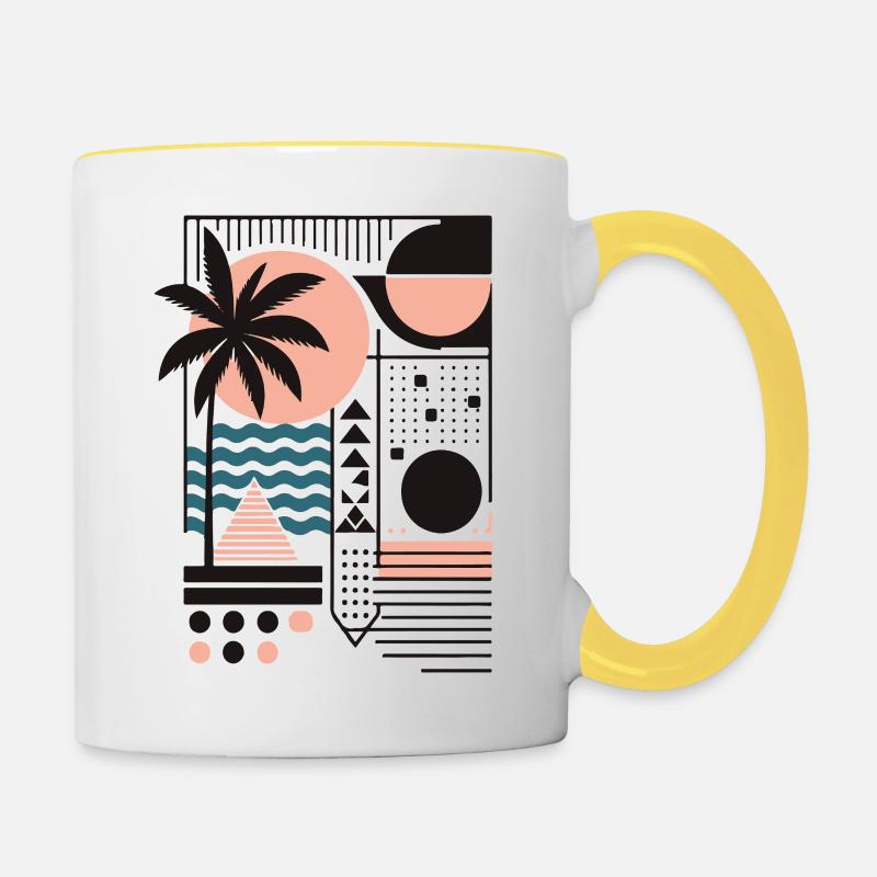 Minimalist Sunset and Palm Pattern - Contrasting Mug - white/yellow