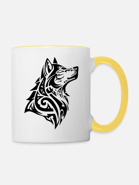 Wolf Tribal Tattoo - Tasse zweifarbig - Weiß/Gelb
