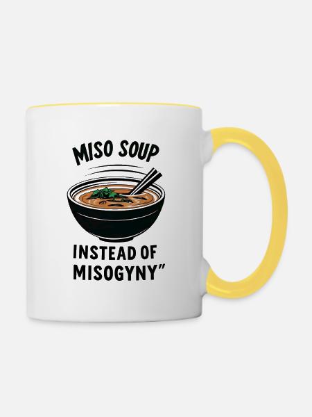 Miso Suppe statt Misogynie - Tasse zweifarbig - Weiß/Gelb