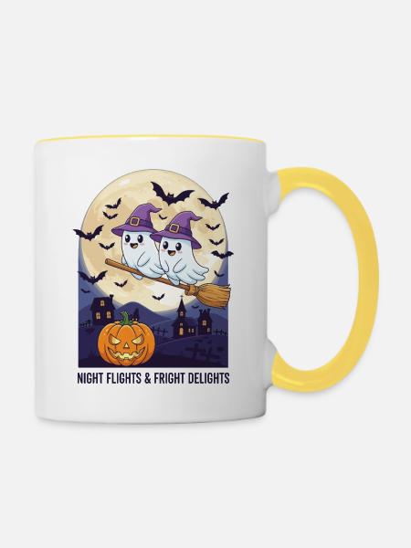 Night Flights & Fright Delights - Tasse zweifarbig - Weiß/Gelb
