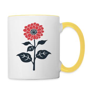 Rote Blume Illustration - Tasse zweifarbig - Weiß/Gelb - Rechts