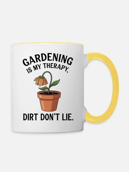 Gartentherapie: Schmutz lügt nicht - Tasse zweifarbig - Weiß/Gelb