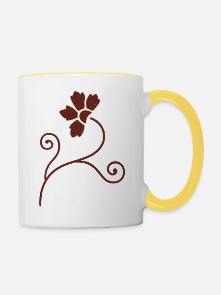 Rustikales Blumenornament - Tasse zweifarbig - Weiß/Gelb