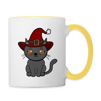 Noël chat - Mug contrasté - blanc/jaune - Droite