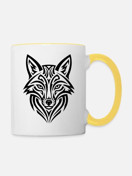 Schlauer Fuchs – stylisches Tier Design - Tasse zweifarbig - Weiß/Gelb