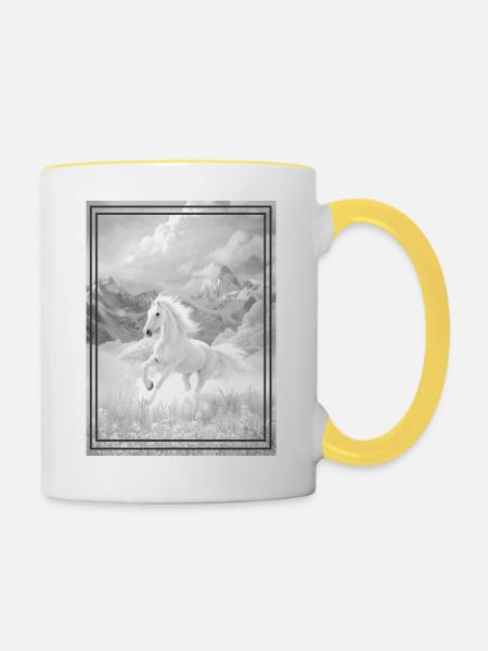 Pferd - Tasse zweifarbig - Weiß/Gelb