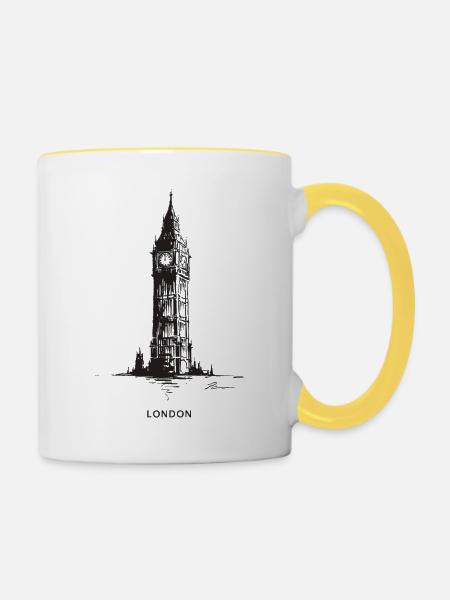 London Clock Tower Silhouette - Tasse zweifarbig - Weiß/Gelb