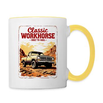 Camion classique de travail – Conçu pour le transport - Mug contrasté - blanc/jaune - Droite