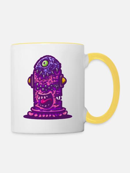 Violettes psychedelisches Monster - Tasse zweifarbig - Weiß/Gelb