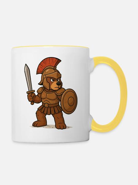 Sparta Bär Gladiator - Tasse zweifarbig - Weiß/Gelb
