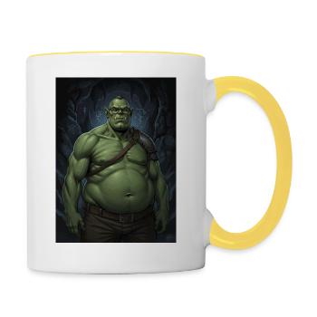Orc vert dans la lumière de la grotte - Mug contrasté - blanc/jaune - Droite