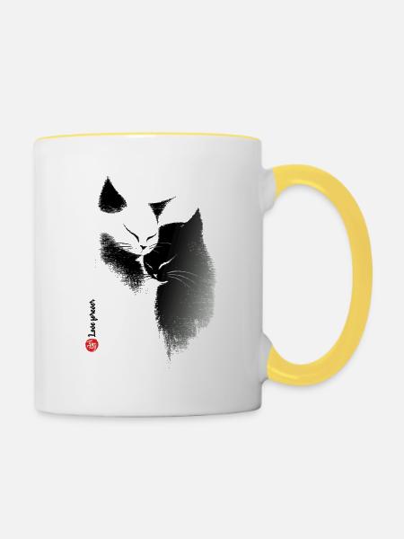 Katzenliebe - Tasse zweifarbig - Weiß/Gelb