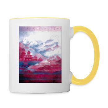 Psy-Art | Tempel im Himalaya - Tasse zweifarbig - Weiß/Gelb - Rechts
