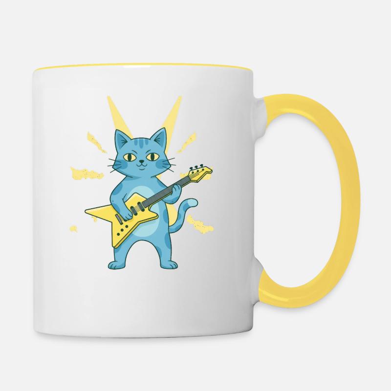 Guitariste Blue Cat - Mug contrasté - blanc/jaune