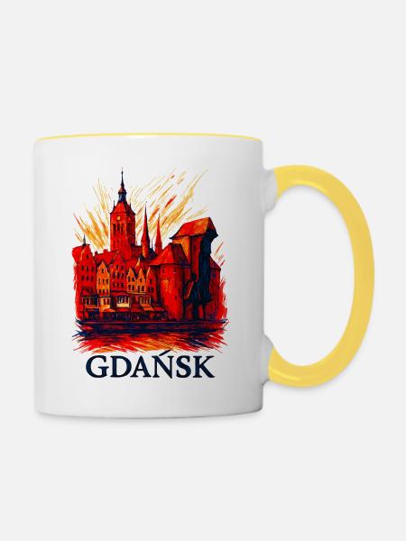 Danzig Gdańsk Stadtmotiv Silhouette Polen Geschenk - Tasse zweifarbig - Weiß/Gelb