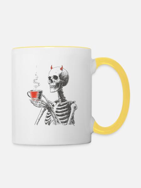 Teuflisches Kaffee-Skelett - Tasse zweifarbig - Weiß/Gelb