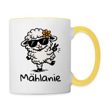 Mählanie Lustiges Schaf Wortspiel Melanie Name - Tasse zweifarbig - Weiß/Gelb - Rechts