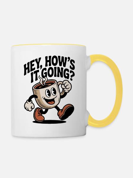 Lachender Kaffeebecher - Tasse zweifarbig - Weiß/Gelb