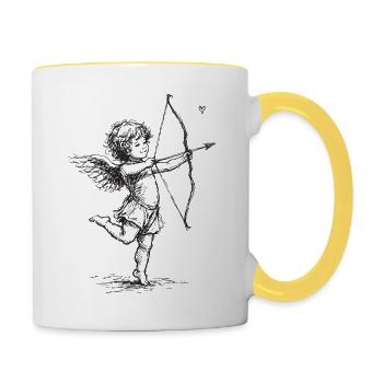 Cupidon Ange vintage avec dessin à l’arc et à la flèche - Mug contrasté - blanc/jaune - Droite