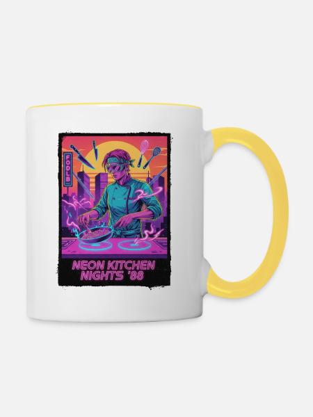 Retro Wave Kitchen - Tasse zweifarbig - Weiß/Gelb