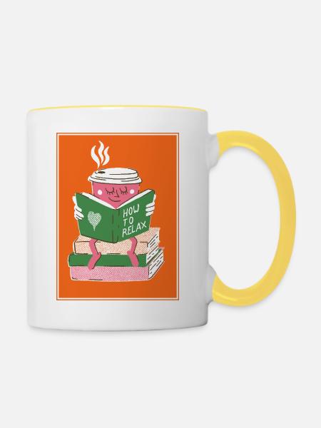 Kaffee Lesezeit - Entspannt Lesen - Tasse zweifarbig - Weiß/Gelb