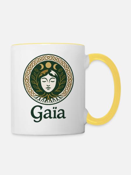 Gaia – Mutter Natur – Baum des Lebens - Tasse zweifarbig - Weiß/Gelb