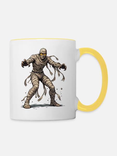 Mumie Comic  - Tasse zweifarbig - Weiß/Gelb