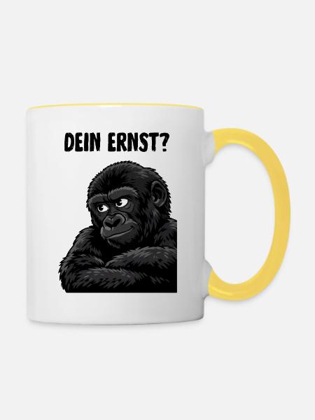 Affe mit skeptischem Blick - dein ernst? - Tasse zweifarbig - Weiß/Gelb