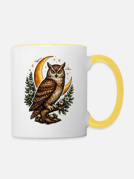 Eulennacht, Blumenmond, - Tasse zweifarbig - Weiß/Gelb