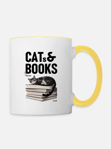 CAT & BOOKS - Tasse zweifarbig - Weiß/Gelb