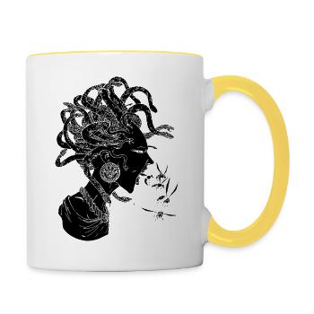 Schwarze Medusa - Tasse zweifarbig - Weiß/Gelb - Rechts