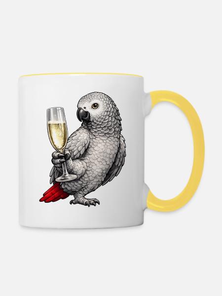 Graupapagei Sekt - Tasse zweifarbig - Weiß/Gelb