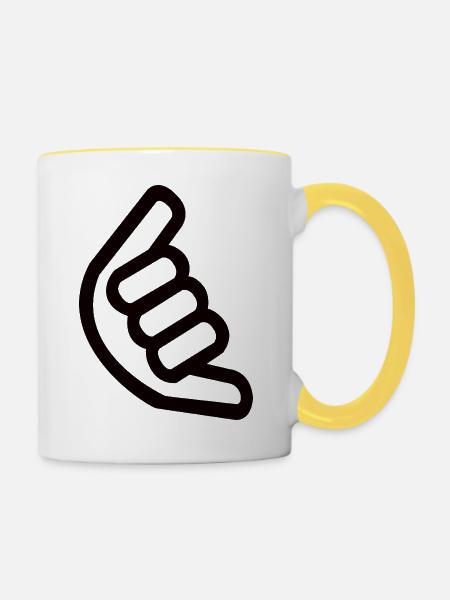 Shaka Handzeichen – Surfer Sign - Tasse zweifarbig - Weiß/Gelb