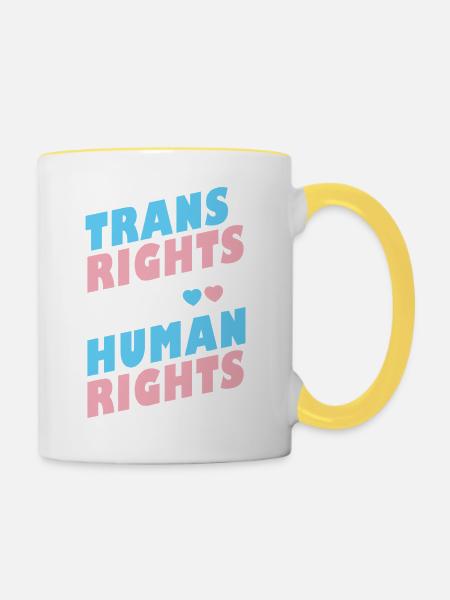 LGBTQ-Pride-Monat – Trans-Rechte sind Menschenrechte - Tasse zweifarbig - Weiß/Gelb