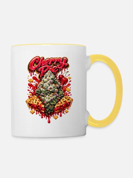Kirschkuchen-Graffiti-Druck - Tasse zweifarbig - Weiß/Gelb