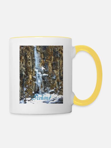 Island-Wasserfall - Tasse zweifarbig - Weiß/Gelb