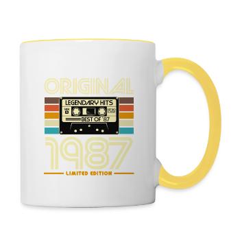 Original-Hits Retro-Kassette von 1987 - Tasse zweifarbig - Weiß/Gelb - Rechts