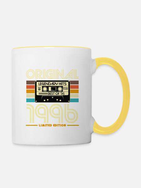 Originalkassette Retro von 1996 - Tasse zweifarbig - Weiß/Gelb