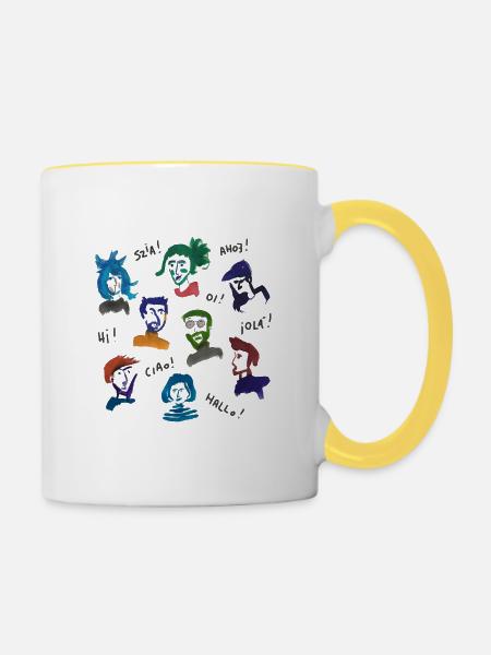 Bunte Kopfgesichter - Tasse zweifarbig - Weiß/Gelb