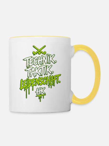 Technik. Taktik. Leidenschaft. - Tasse zweifarbig - Weiß/Gelb