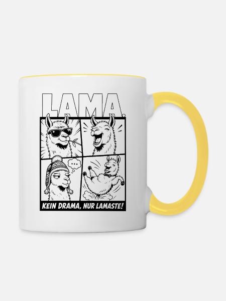 Lama kein Drama Spruch lustig - Tasse zweifarbig - Weiß/Gelb
