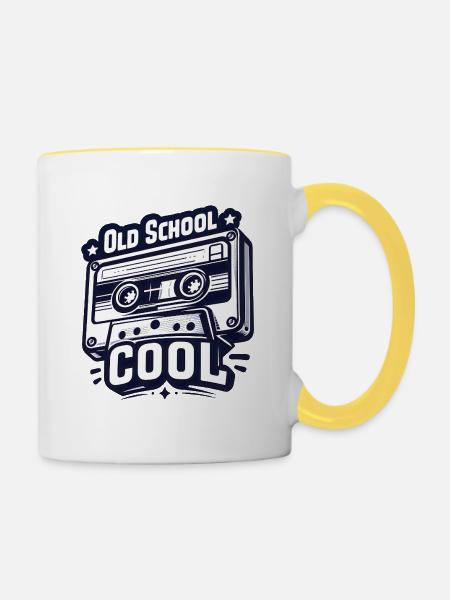 Retro Kassetten - Tasse zweifarbig - Weiß/Gelb