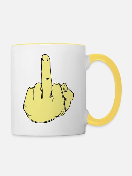 Stinkefinger Illustration - Tasse zweifarbig - Weiß/Gelb