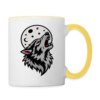 Wolf heult unter dem mystischen Vollmond - Tasse zweifarbig - Weiß/Gelb - Rechts