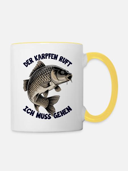 Der Karpfen ruft - Tasse zweifarbig - Weiß/Gelb