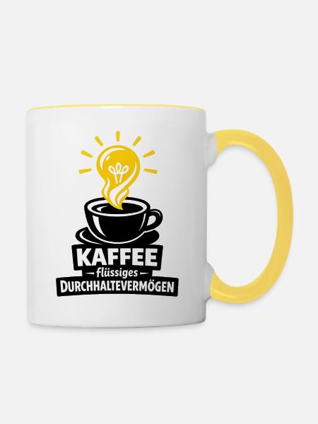 Kaffee Durchhaltevermögen Logo - Tasse zweifarbig - Weiß/Gelb