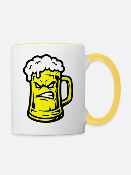 Bier Comic - Tasse zweifarbig - Weiß/Gelb