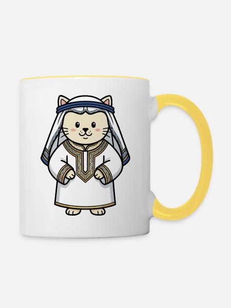 Katze Araber - Tasse zweifarbig - Weiß/Gelb
